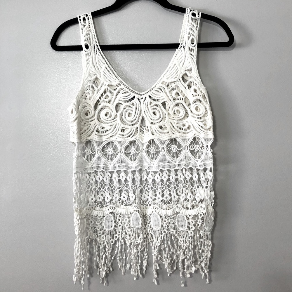 2/$15 SALE!! White crochet tank
